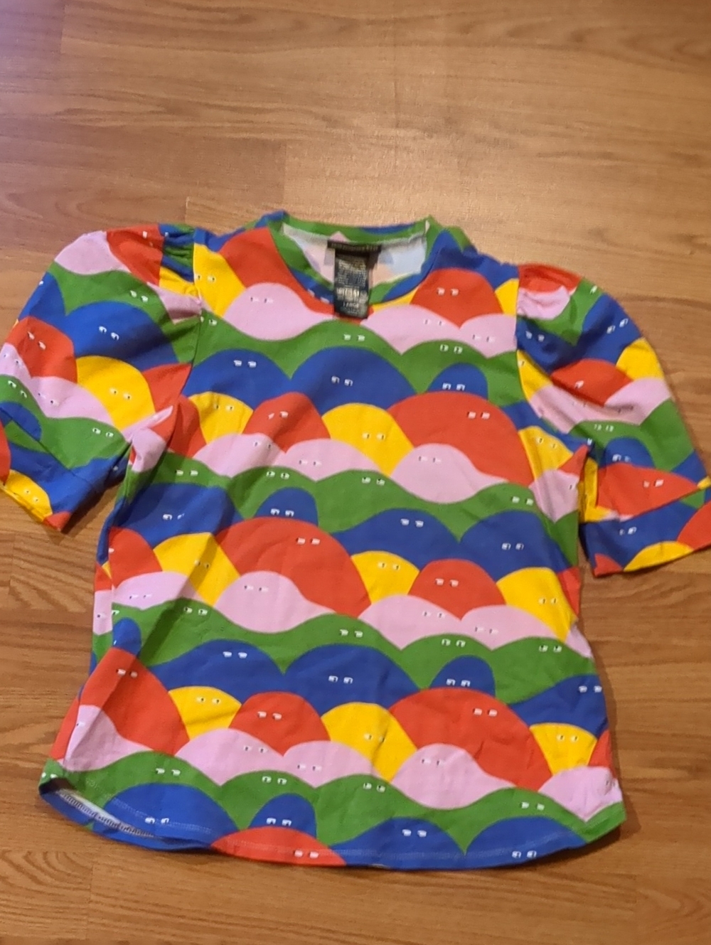 Nooworks Rainbow Lumps Puff Top Lauren Cat West Graphic Print Statement L